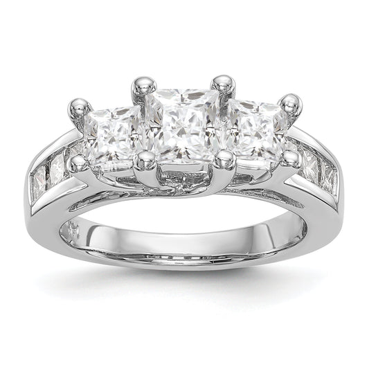 14K White Gold 3 Stone Simulated Diamond Engagement Ring