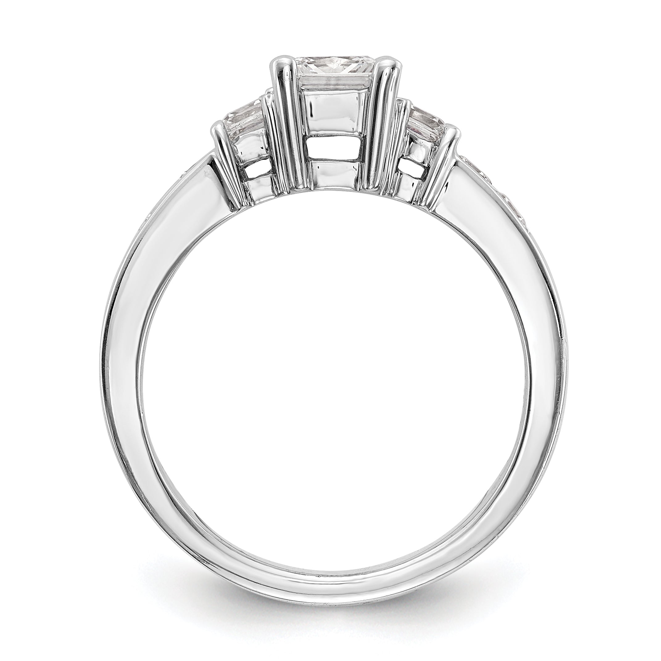 14K White Gold 3 Stone Simulated Diamond Engagement Ring