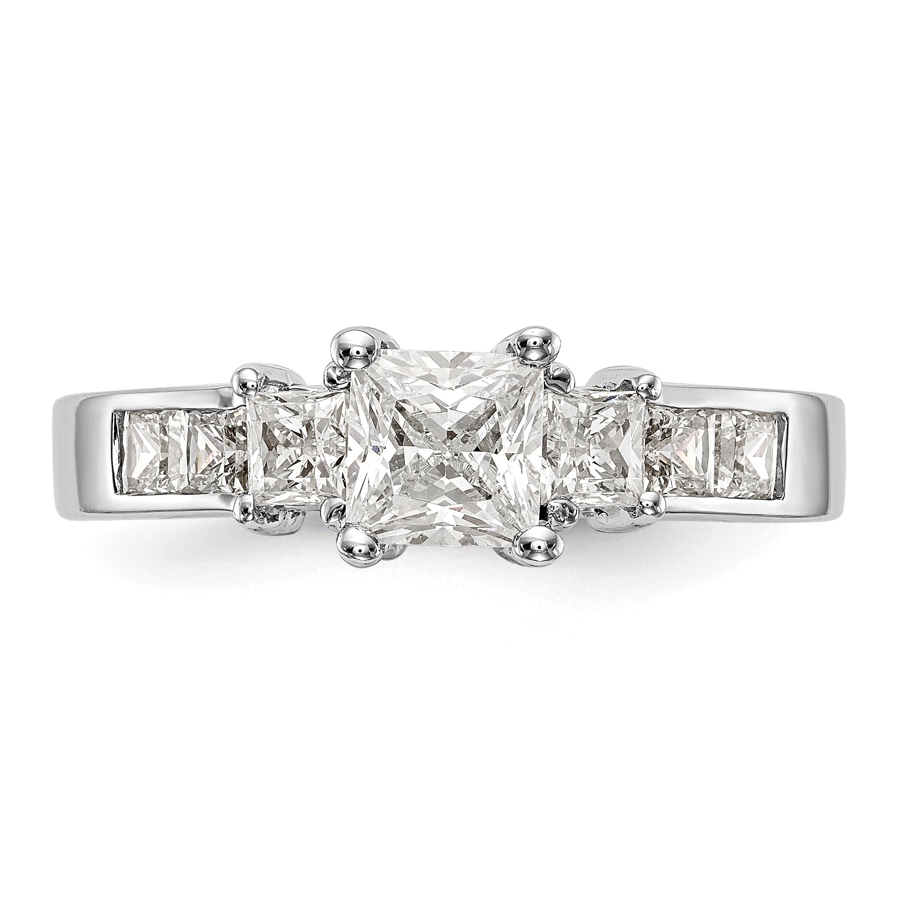 14K White Gold 3 Stone Simulated Diamond Engagement Ring