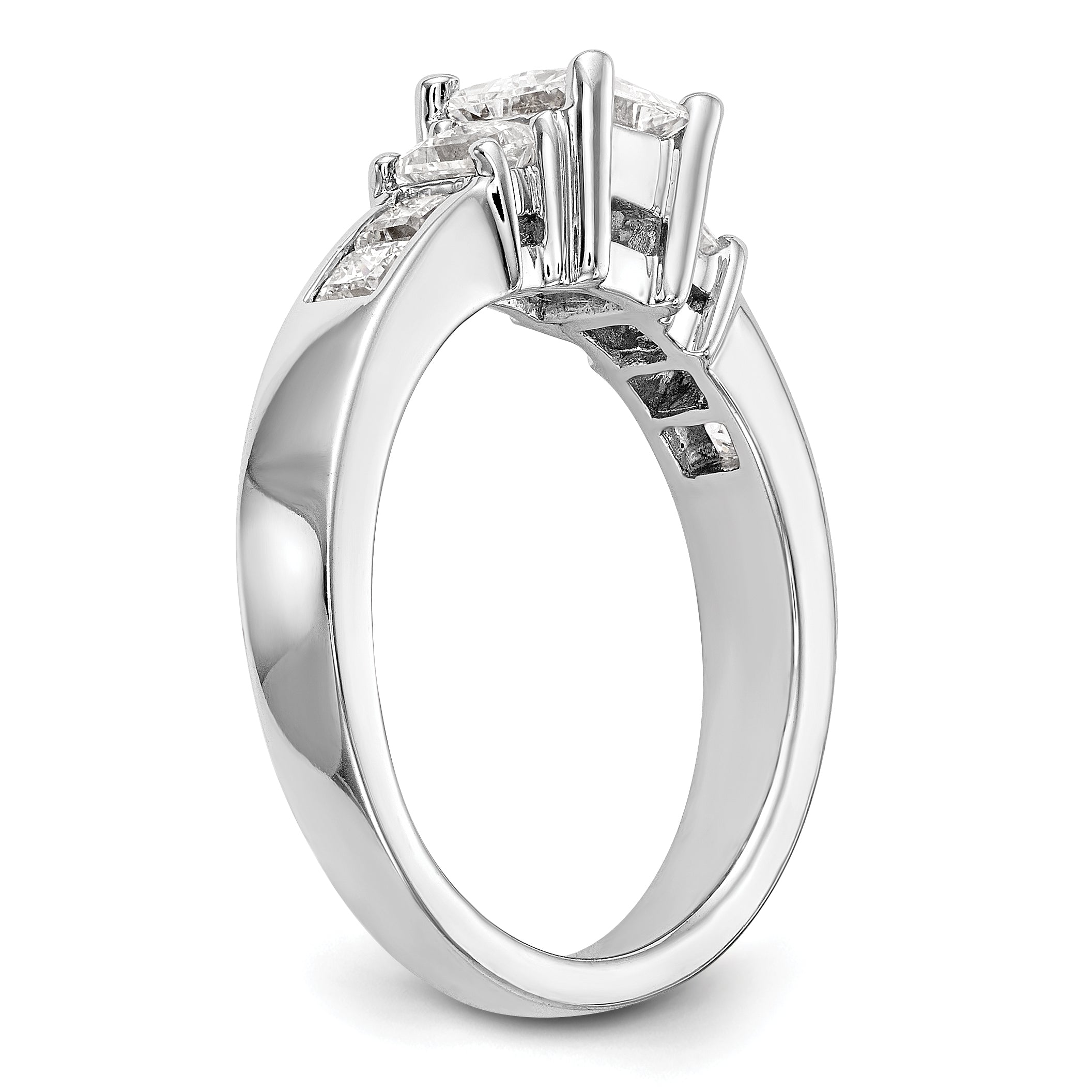 14K White Gold 3 Stone Simulated Diamond Engagement Ring