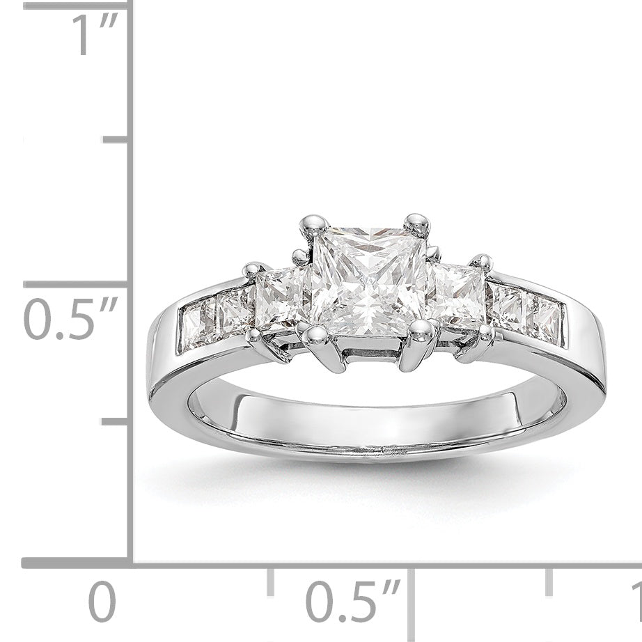 14K White Gold 3 Stone Simulated Diamond Engagement Ring