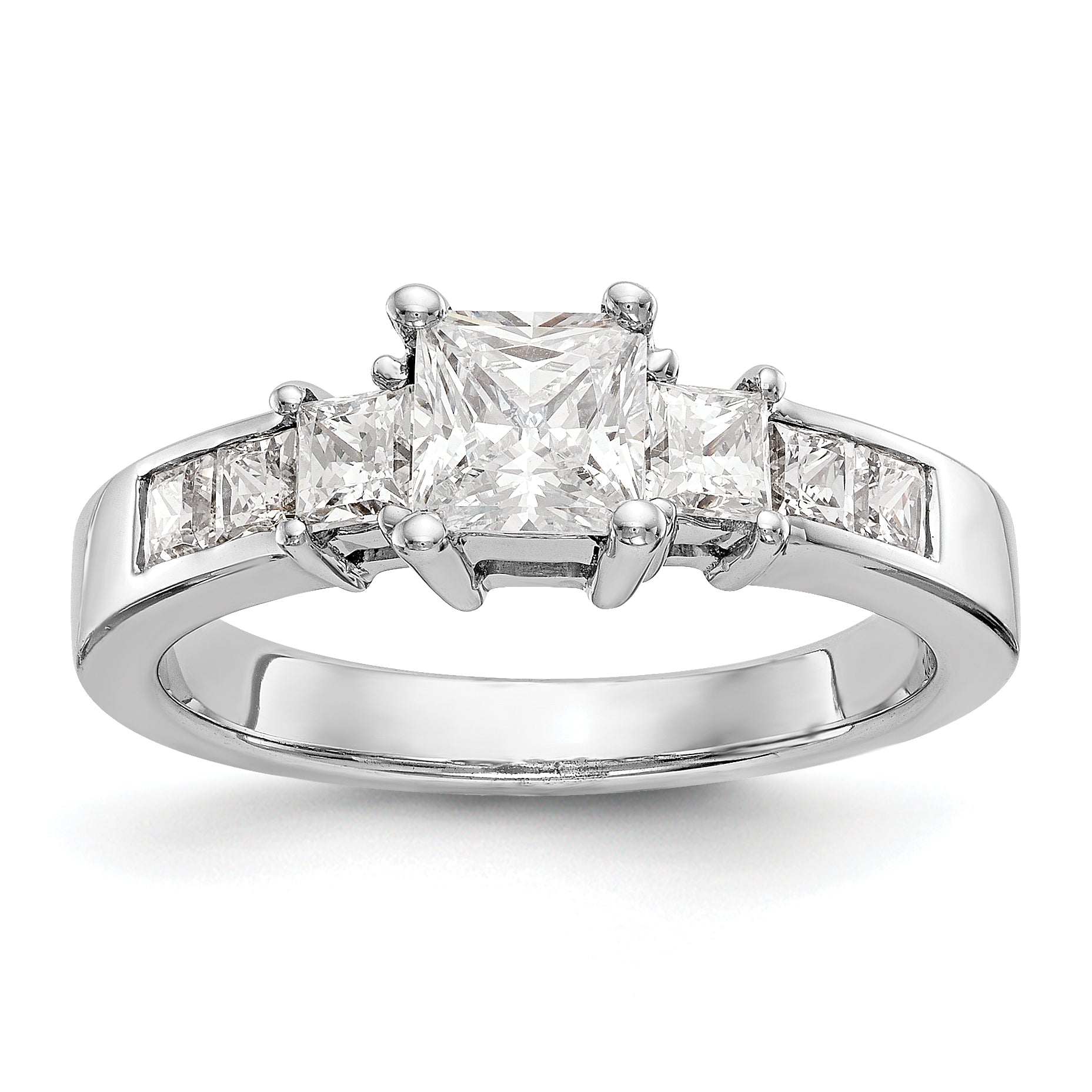 14K White Gold 3 Stone Simulated Diamond Engagement Ring