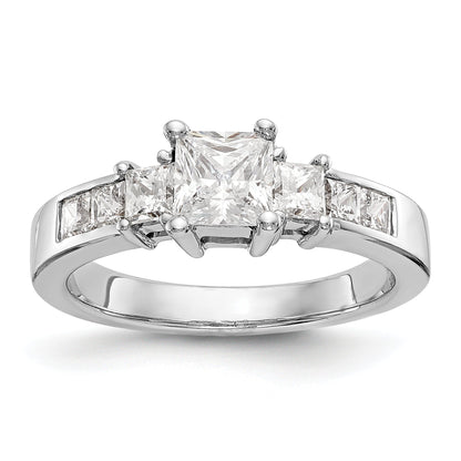 14K White Gold 3 Stone Simulated Diamond Engagement Ring