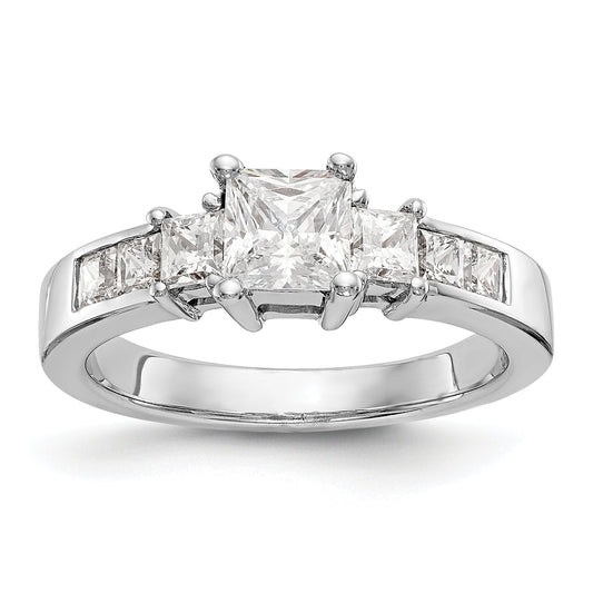 14K White Gold 3 Stone Simulated Diamond Engagement Ring