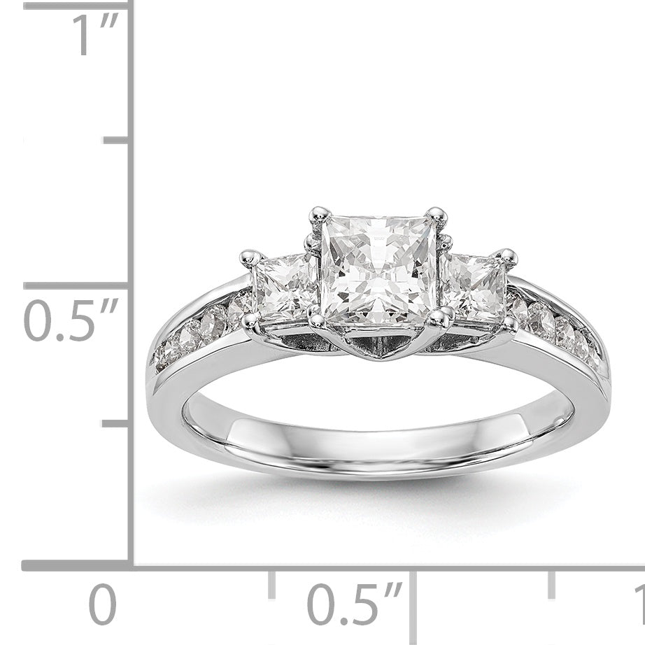 14K White Gold 3 Stone Simulated Diamond Engagement Ring