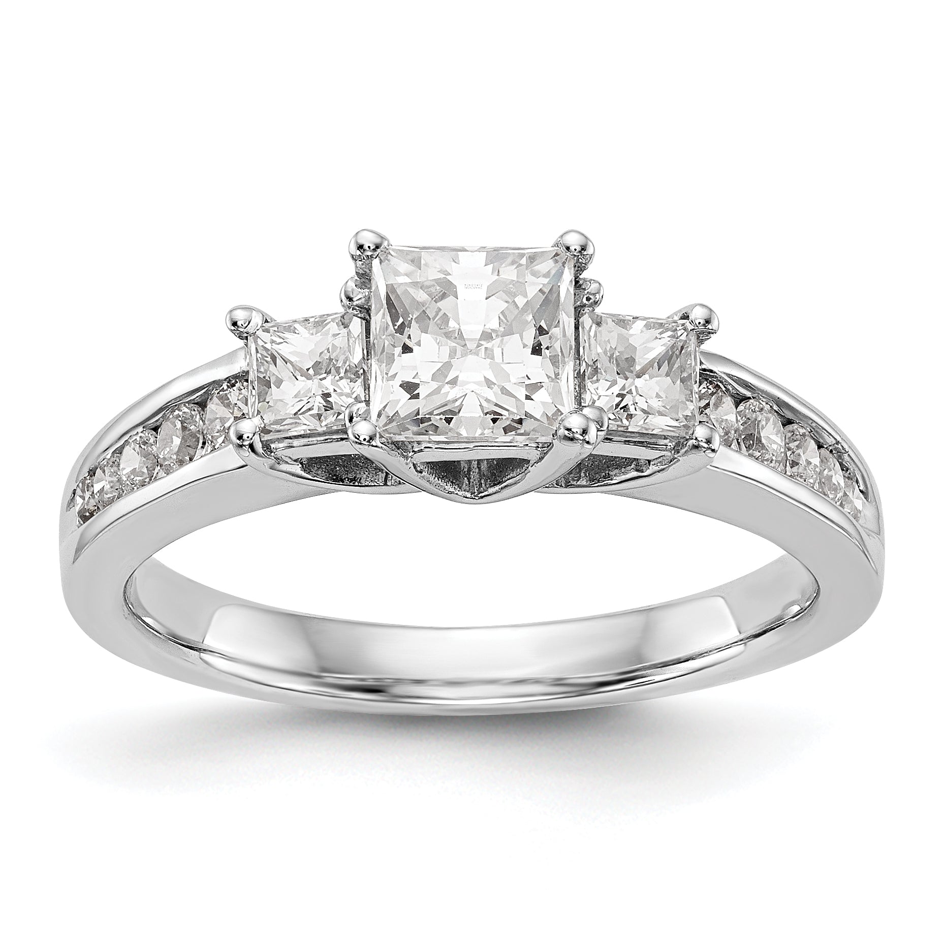 14K White Gold 3 Stone Simulated Diamond Engagement Ring