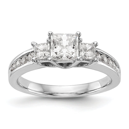 14K White Gold 3 Stone Simulated Diamond Engagement Ring