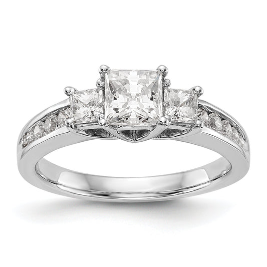 14K White Gold 3 Stone Simulated Diamond Engagement Ring