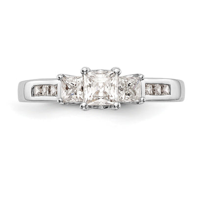 14K White Gold 3 Stone Simulated Diamond Engagement Ring