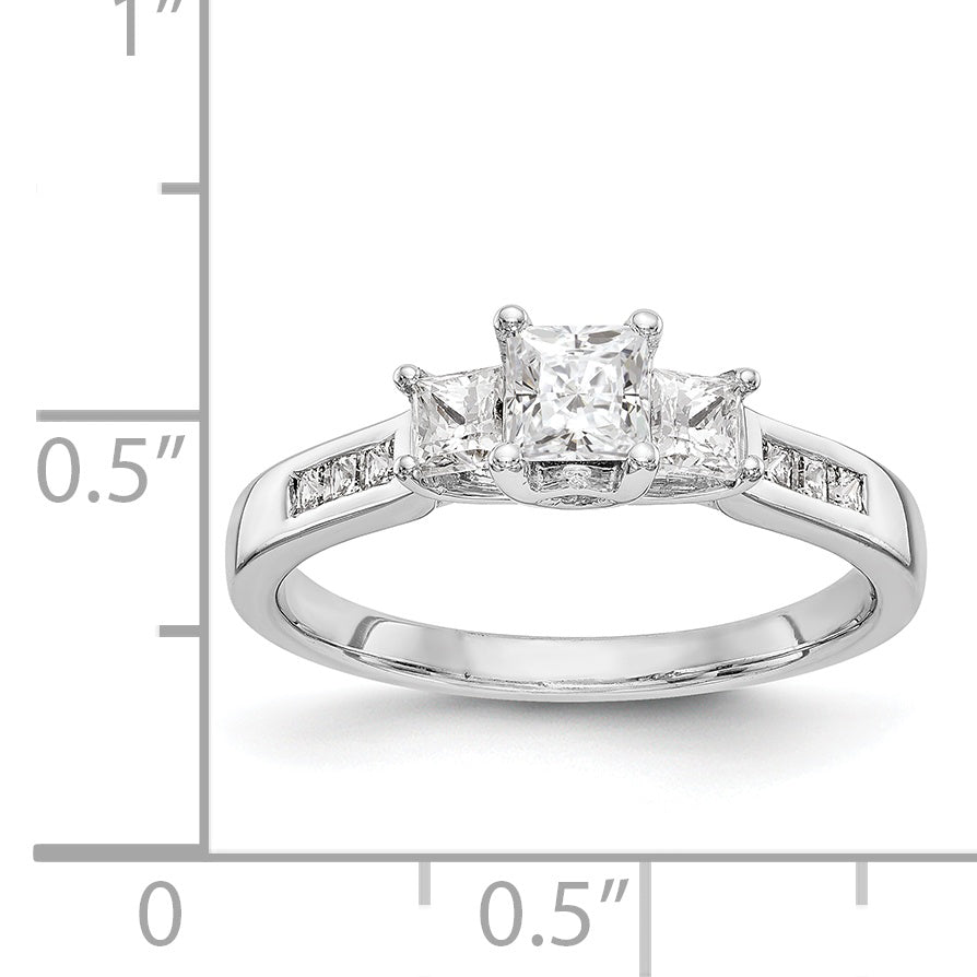 14K White Gold 3 Stone Simulated Diamond Engagement Ring