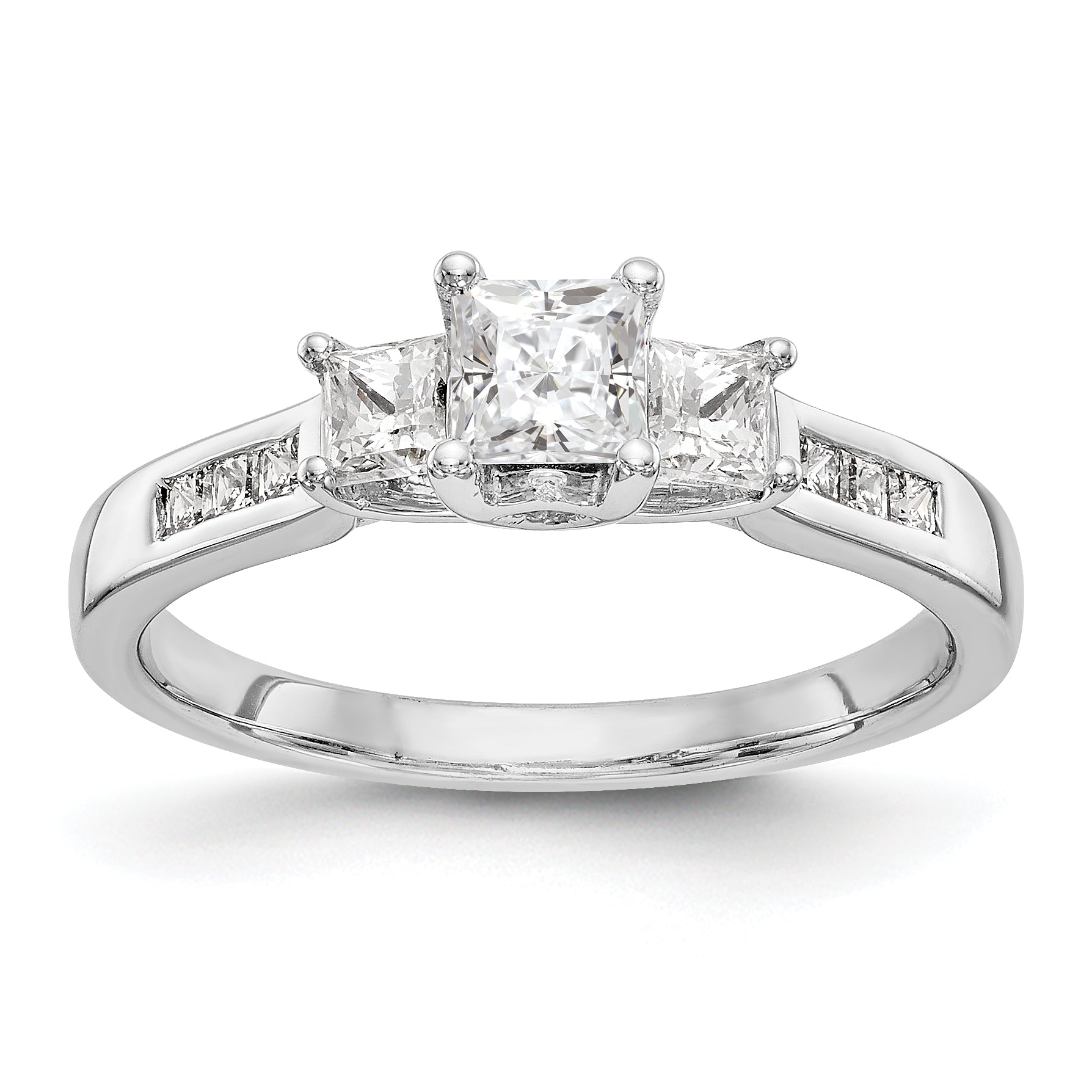 14K White Gold 3 Stone Simulated Diamond Engagement Ring