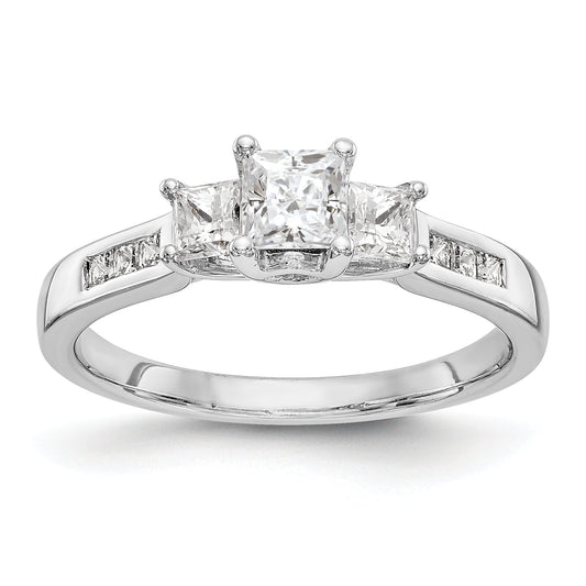 14K White Gold 3 Stone Simulated Diamond Engagement Ring