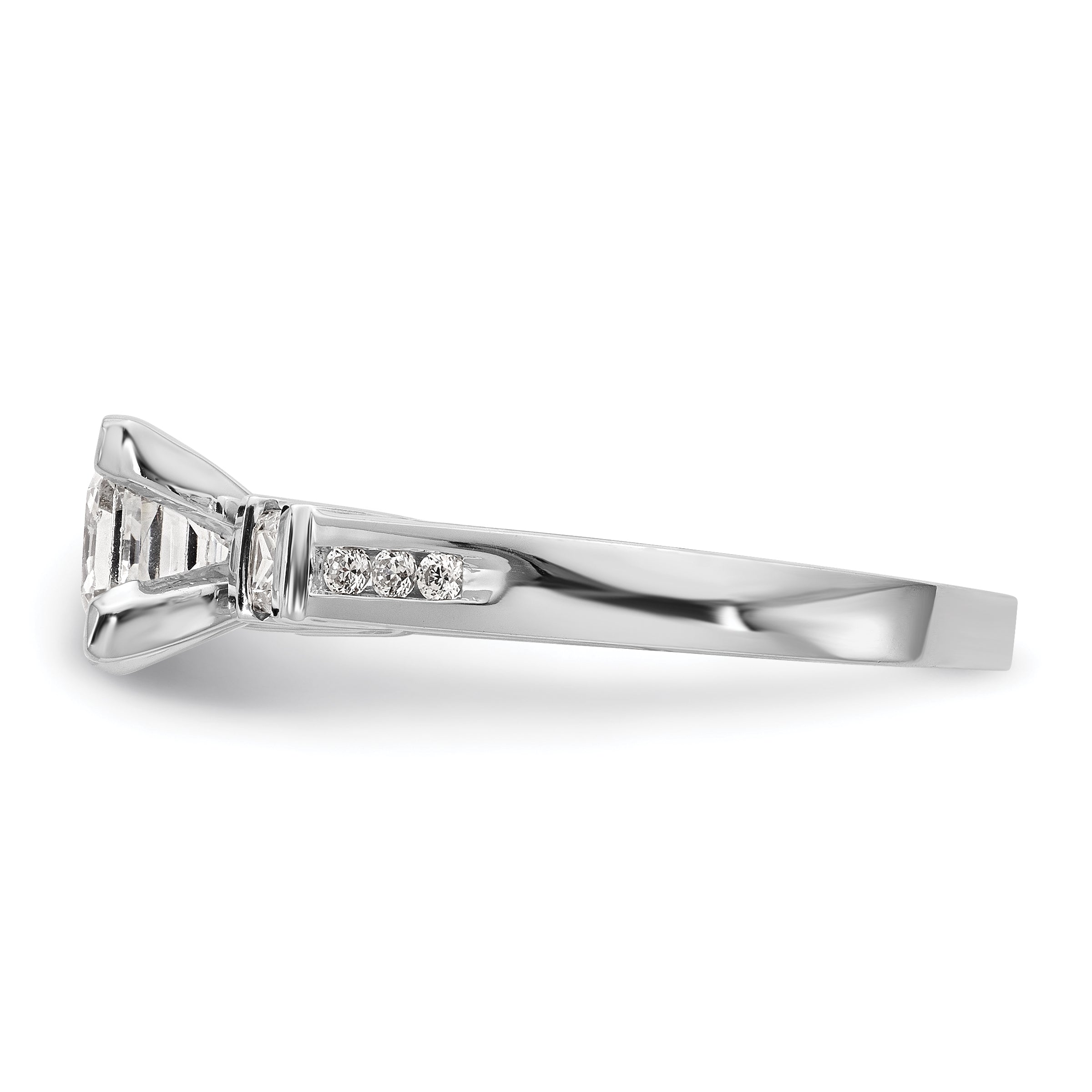14K White Gold 3 Stone Peg Set Simulated Diamond Engagement Ring
