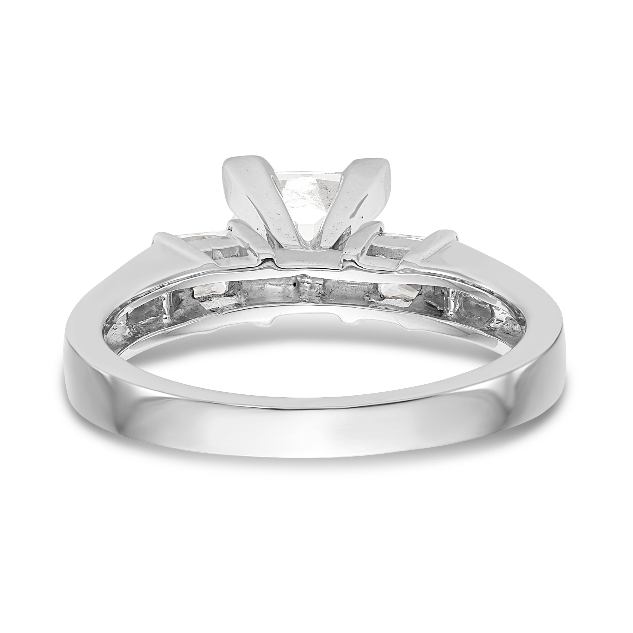 14K White Gold 3 Stone Peg Set Simulated Diamond Engagement Ring