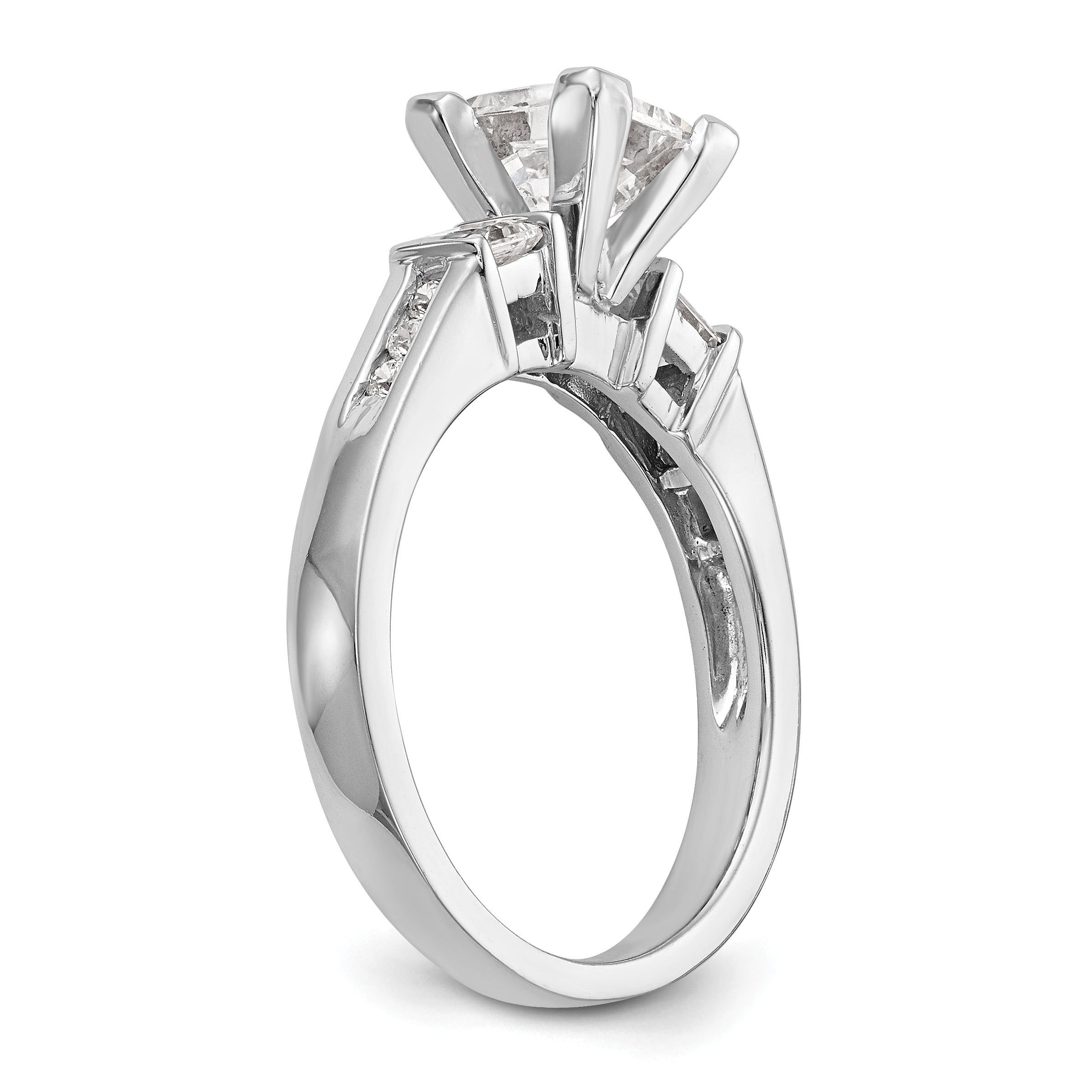 14K White Gold 3 Stone Peg Set Simulated Diamond Engagement Ring