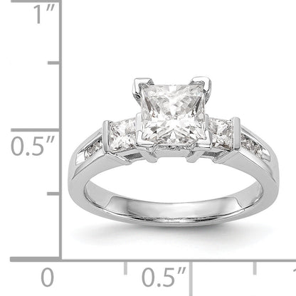 14K White Gold 3 Stone Peg Set Simulated Diamond Engagement Ring