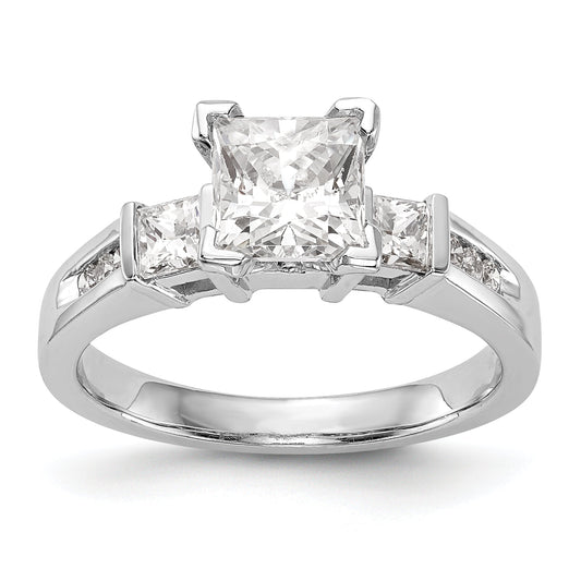 14K White Gold 3 Stone Peg Set Simulated Diamond Engagement Ring