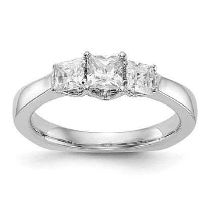 14K White Gold 3 Stone Simulated Diamond Engagement Ring