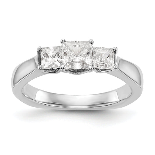 14K White Gold 3 Stone Simulated Diamond Engagement Ring