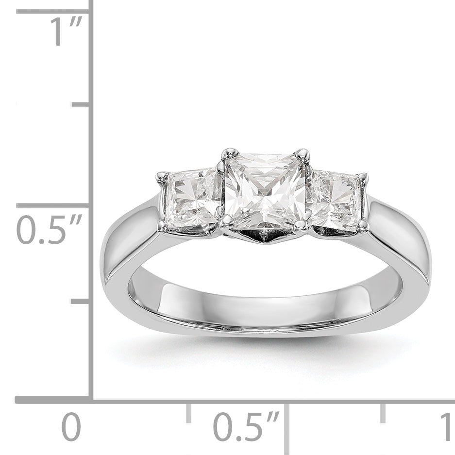 14K White Gold 3 Stone Simulated Diamond Engagement Ring