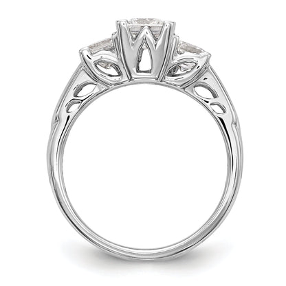 14K White Gold 3 Stone Simulated Diamond Engagement Ring