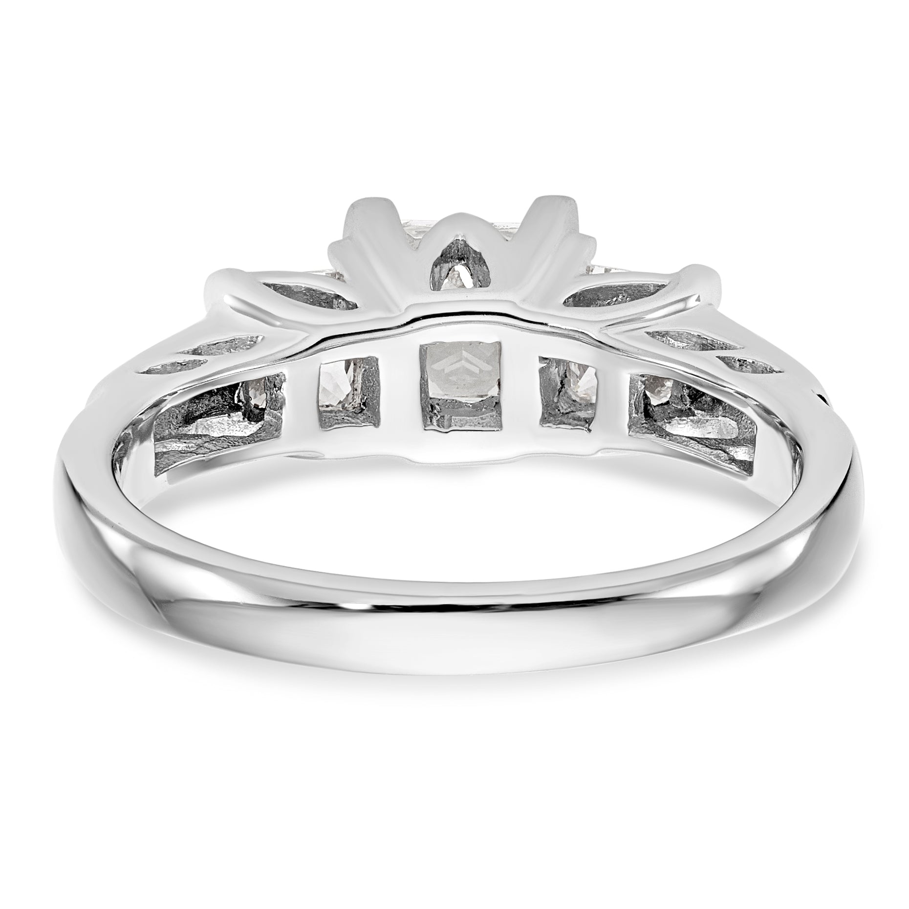 14K White Gold 3 Stone Simulated Diamond Engagement Ring