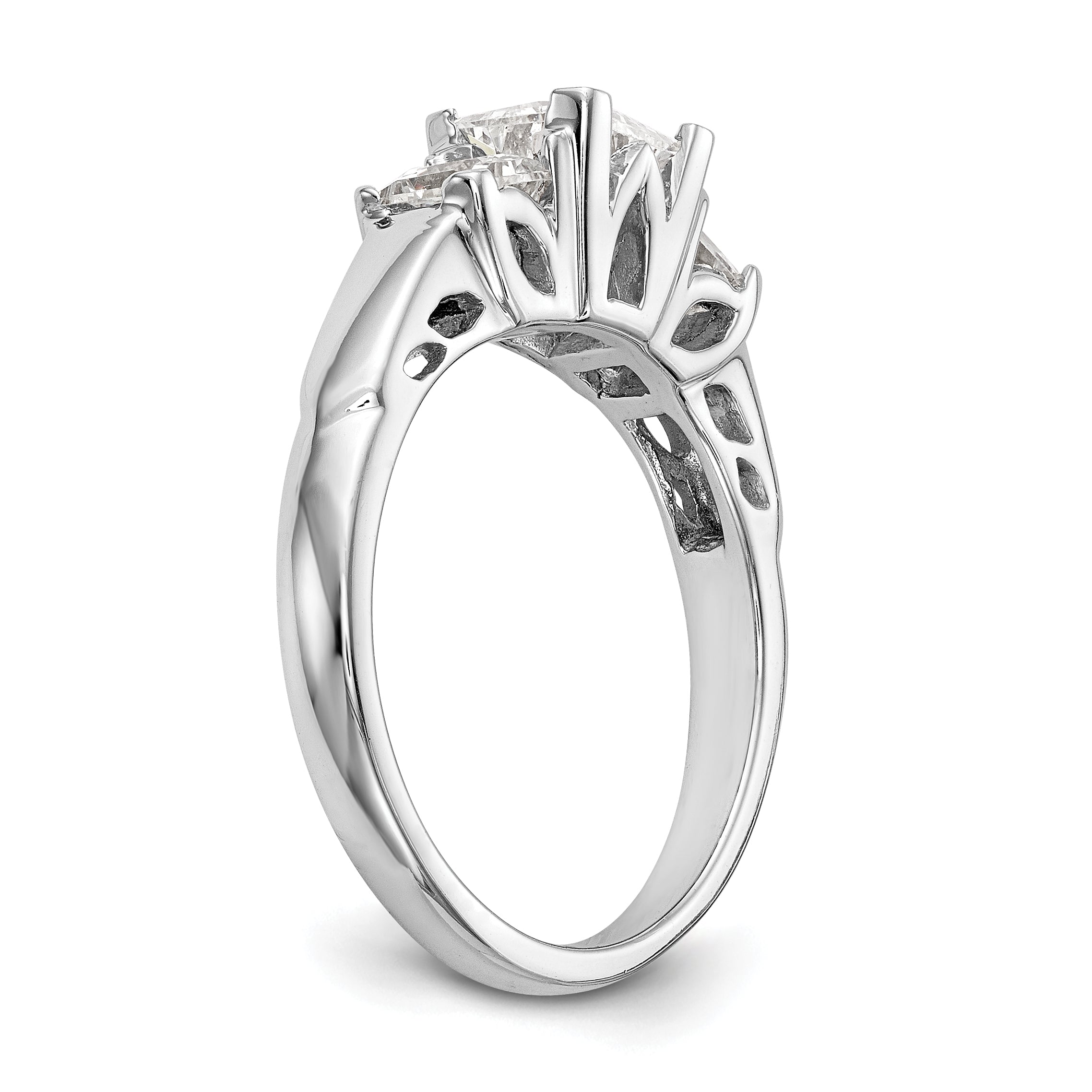 14K White Gold 3 Stone Simulated Diamond Engagement Ring