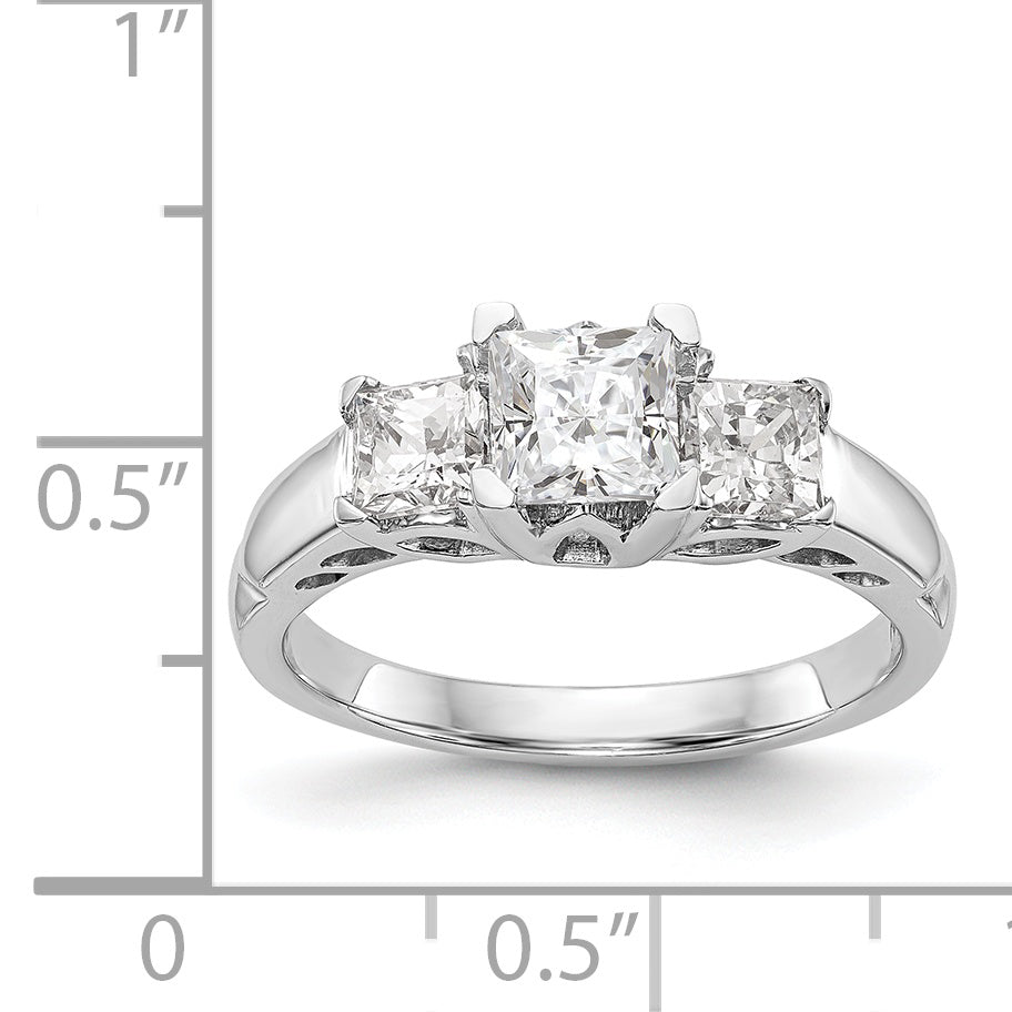 14K White Gold 3 Stone Simulated Diamond Engagement Ring