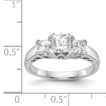 14K White Gold 3 Stone Simulated Diamond Engagement Ring