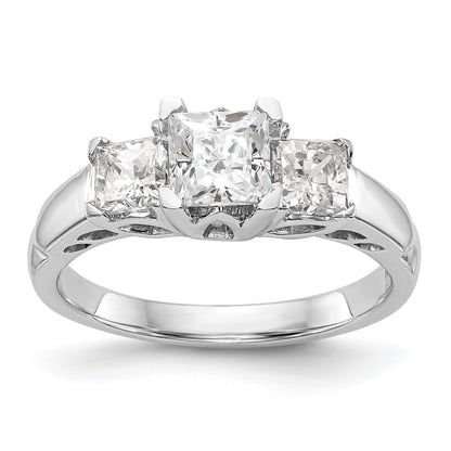 14K White Gold 3 Stone Simulated Diamond Engagement Ring