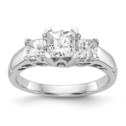 14K White Gold 3 Stone Simulated Diamond Engagement Ring