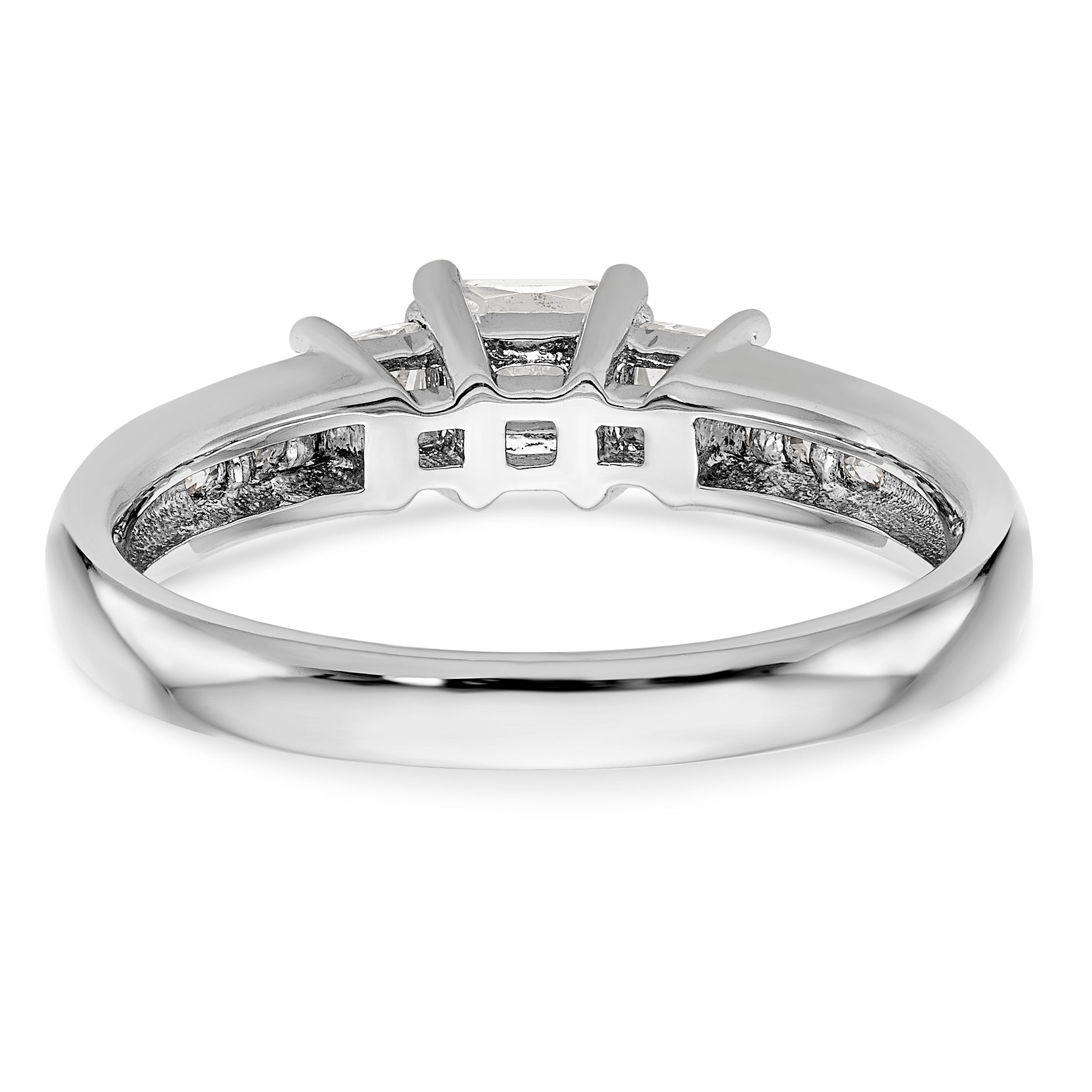 14K White Gold 3 Stone Simulated Diamond Engagement Ring