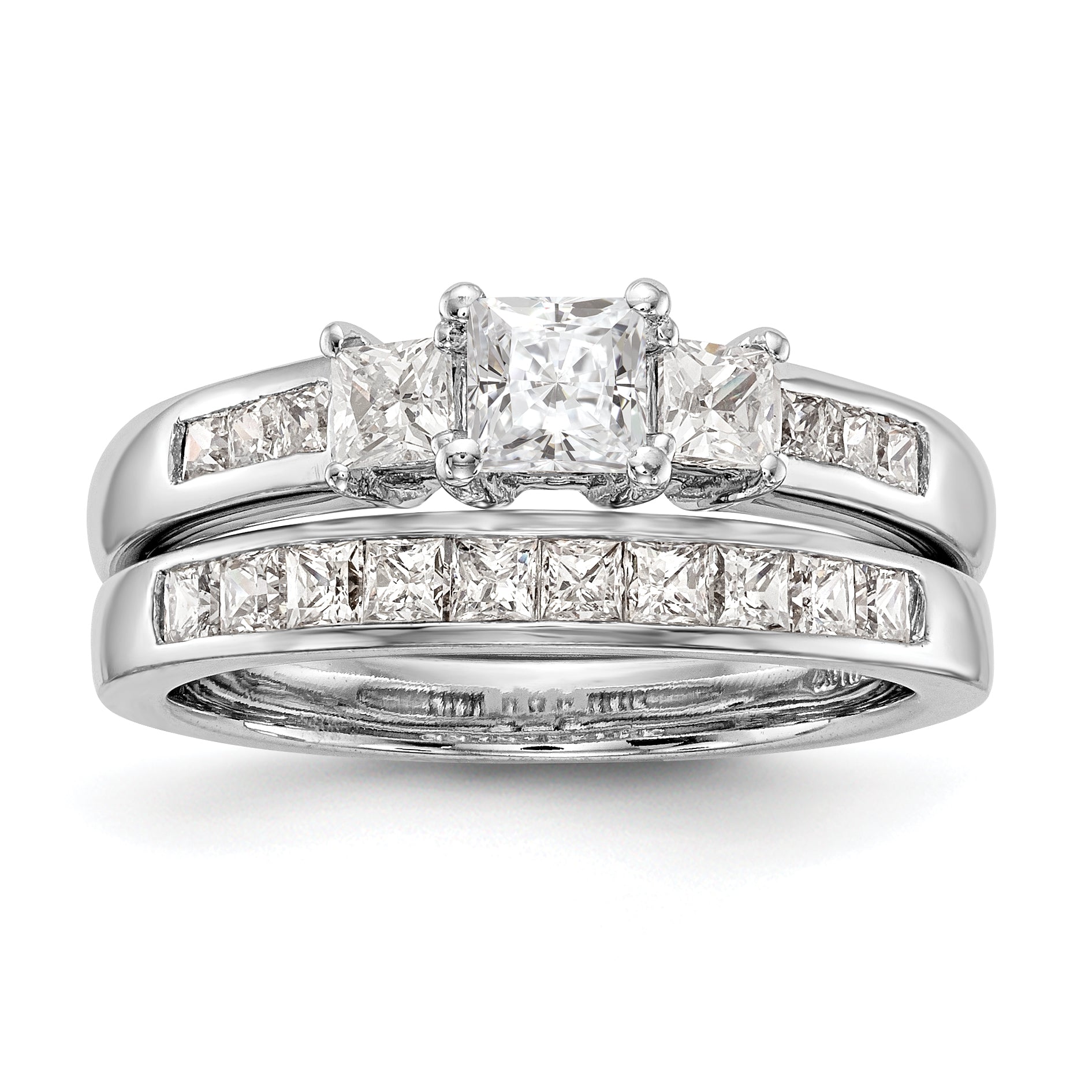 14K White Gold 3 Stone Simulated Diamond Engagement Ring