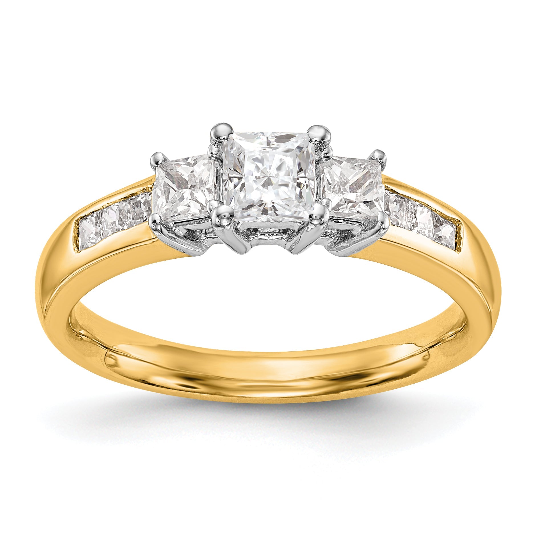 14K Two tone 3 Stone Simulated Diamond Engagement Ring