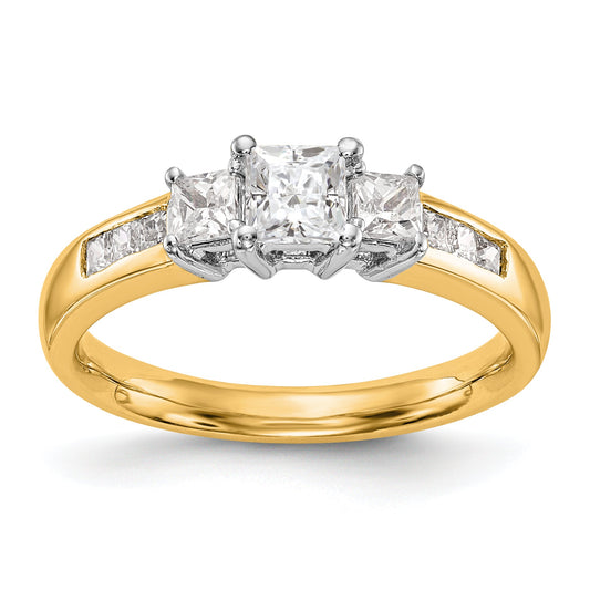 14K Two tone 3 Stone Simulated Diamond Engagement Ring