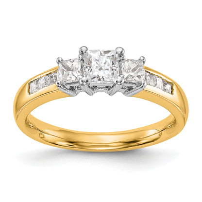 14K Two tone 3 Stone Simulated Diamond Engagement Ring