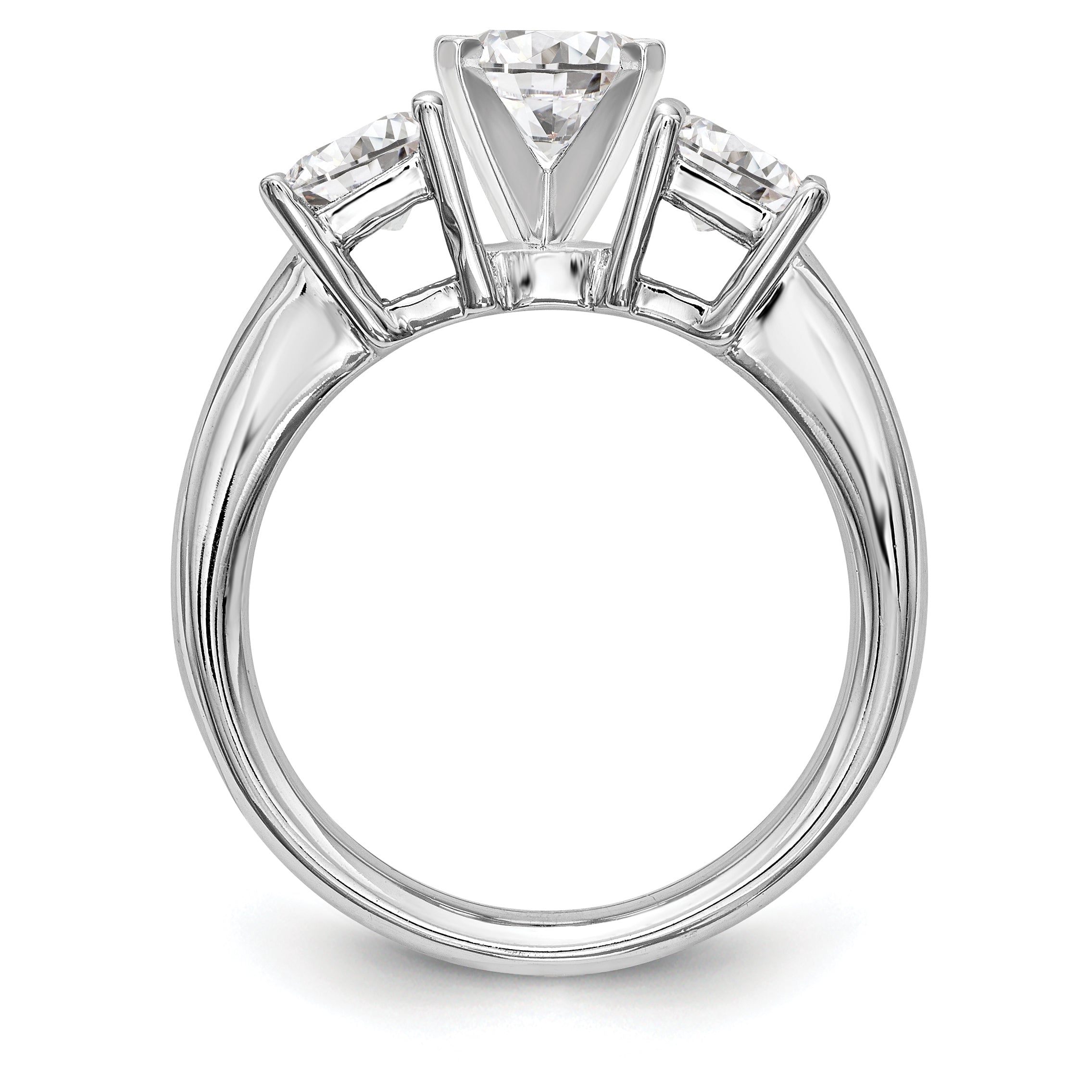 14K White Gold 3 Stone Diamond Peg Set Engagement Ring