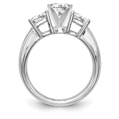 14K White Gold 3 Stone Diamond Peg Set Engagement Ring