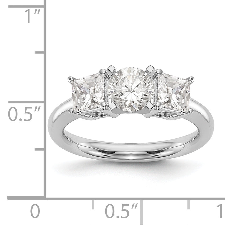 14K White Gold 3 Stone Diamond Peg Set Engagement Ring