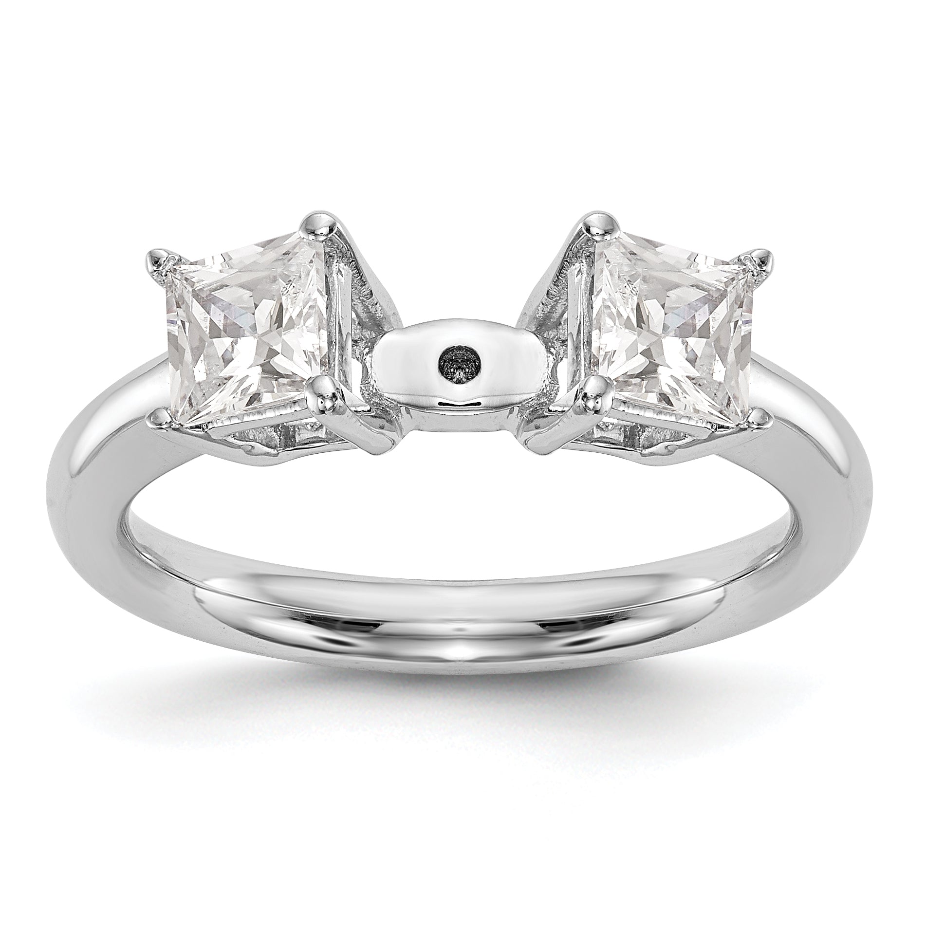 14K White Gold 3 Stone Diamond Peg Set Engagement Ring