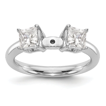 14K White Gold 3 Stone Diamond Peg Set Engagement Ring