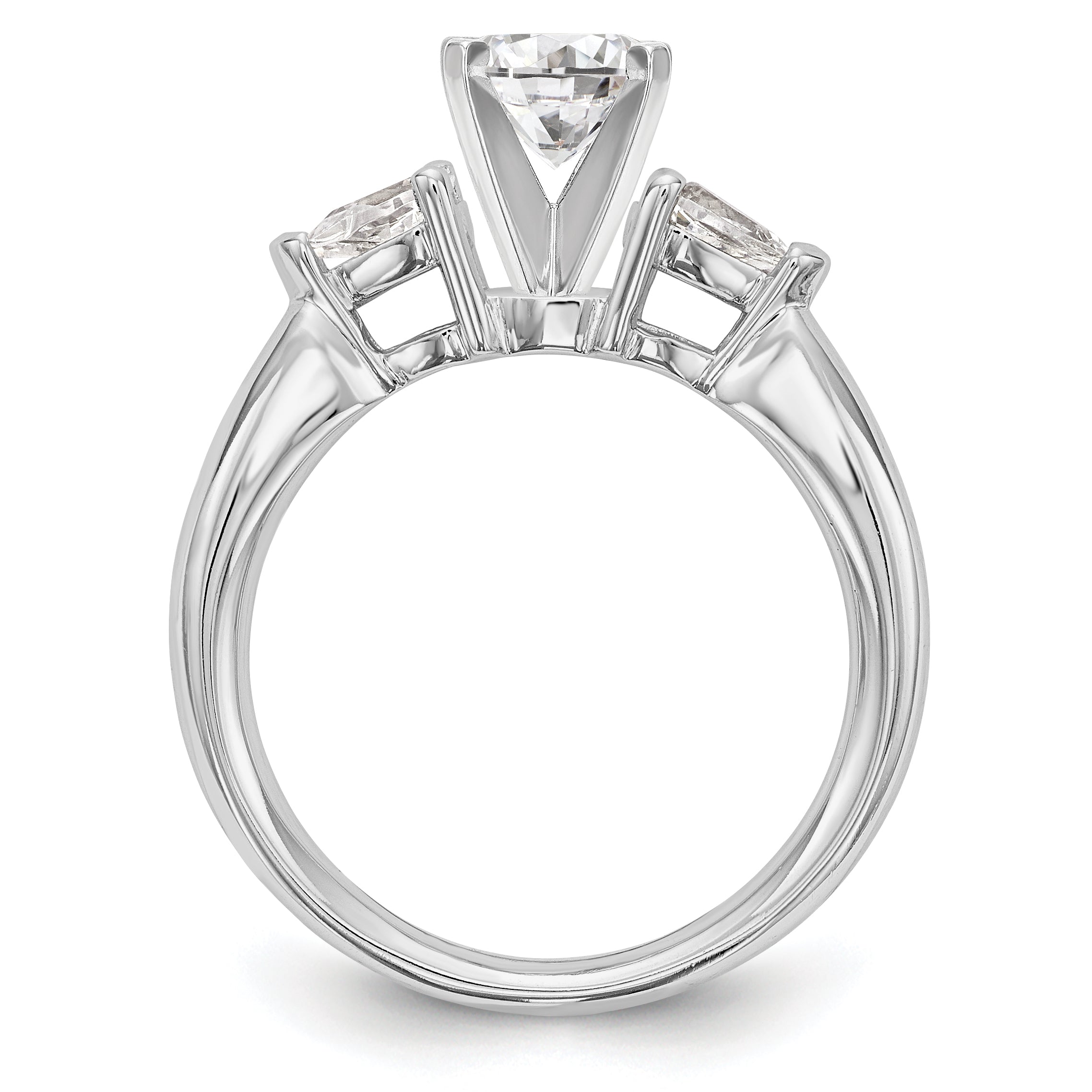 14K White Gold 3 Stone Simulated Diamond Peg Set Engagement Ring