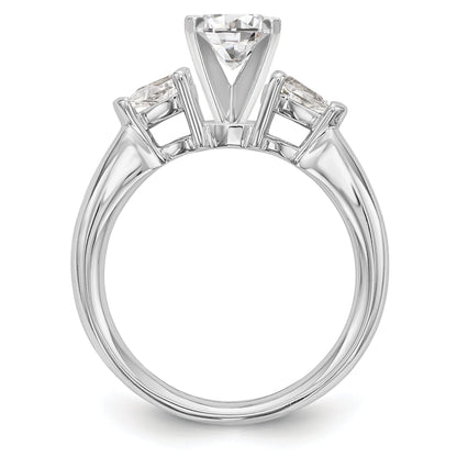 14K White Gold 3 Stone Simulated Diamond Peg Set Engagement Ring