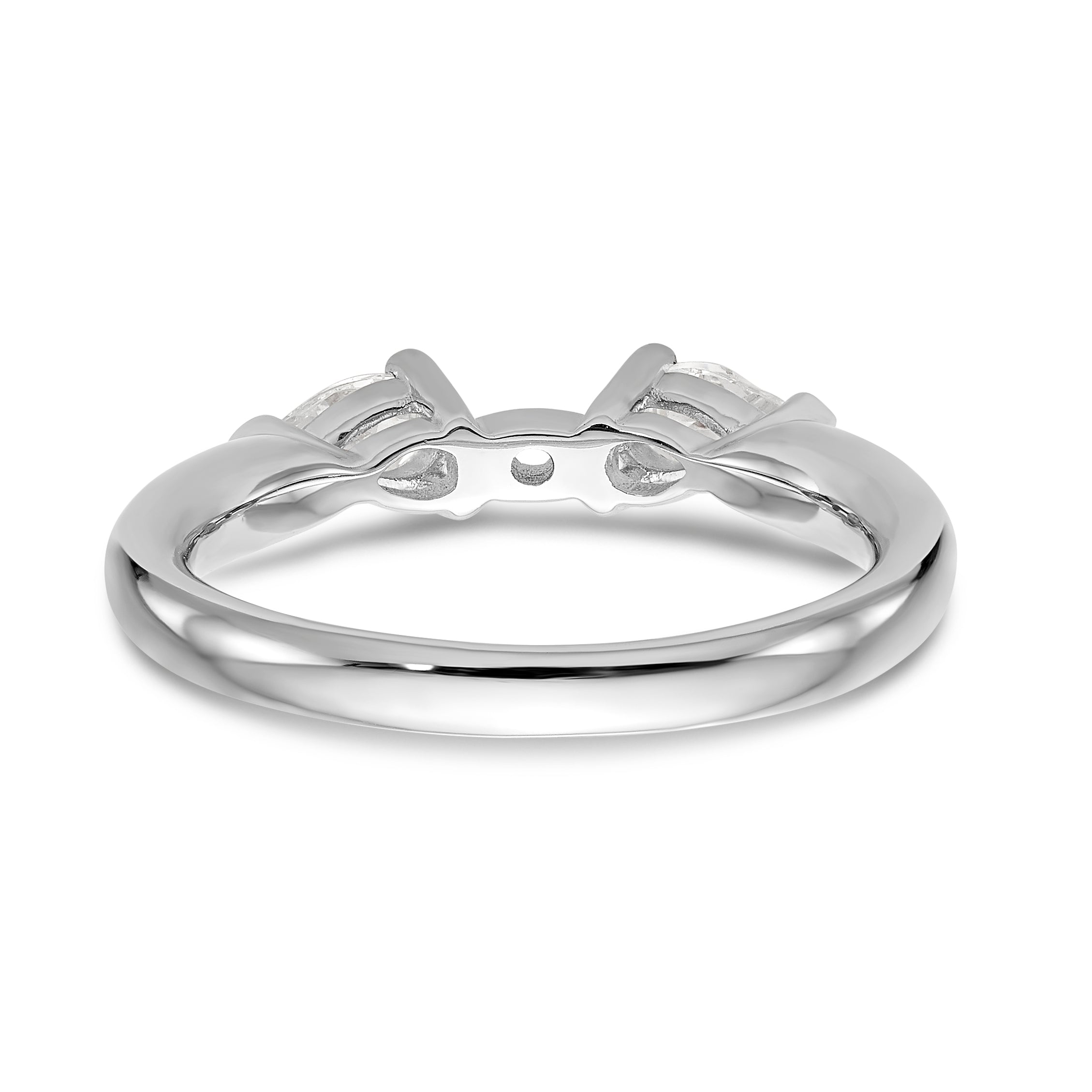 14K White Gold 3 Stone Simulated Diamond Peg Set Engagement Ring