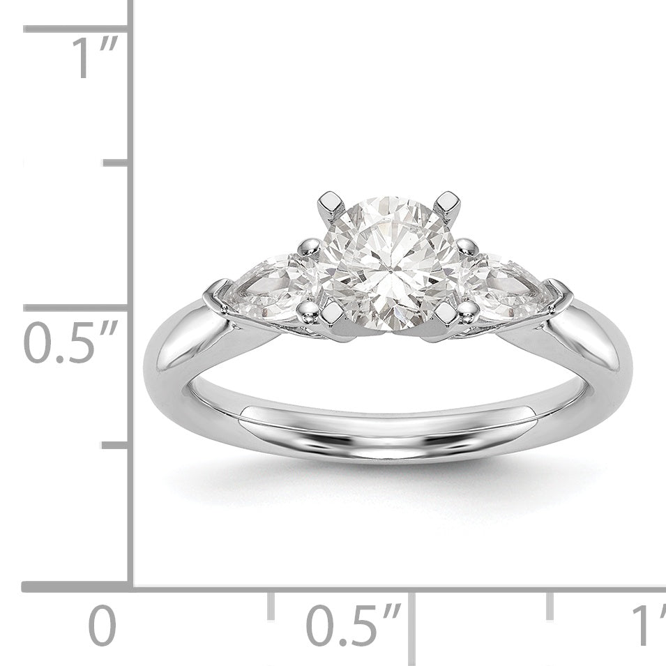 14K White Gold 3 Stone Simulated Diamond Peg Set Engagement Ring