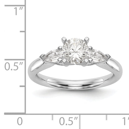 14K White Gold 3 Stone Diamond Peg Set CZ Engagement Ring