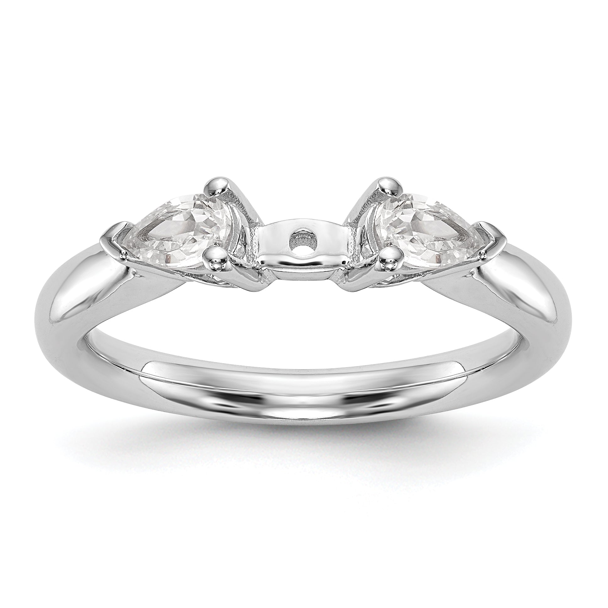 14K White Gold 3 Stone Diamond Peg Set CZ Engagement Ring