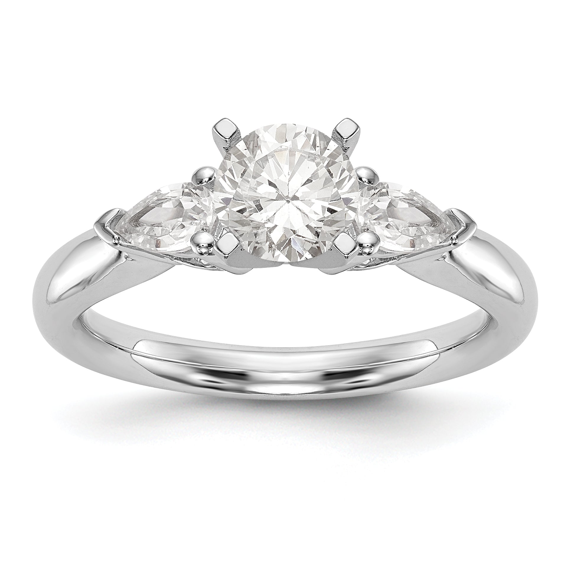 14K White Gold 3 Stone Diamond Peg Set CZ Engagement Ring