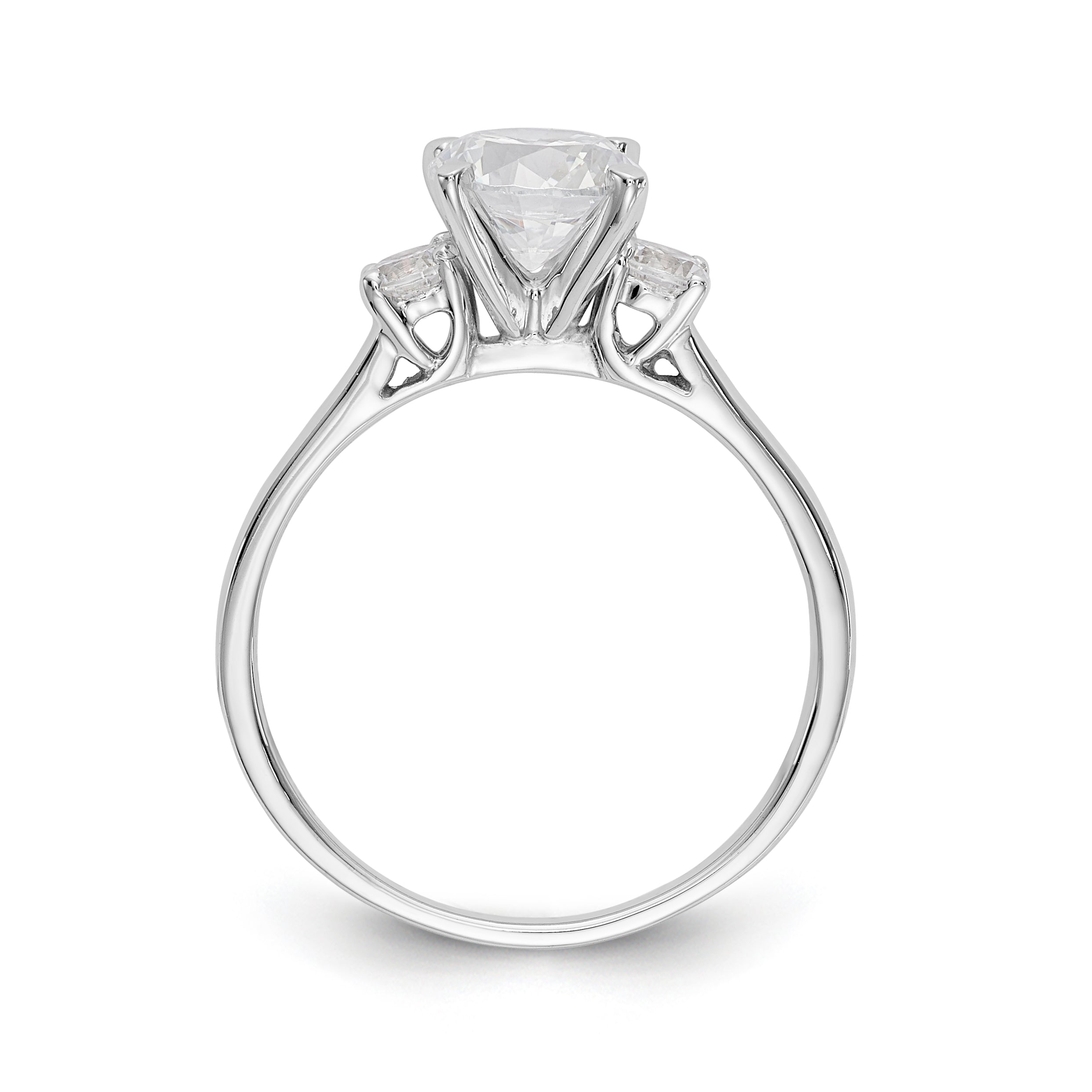 14K White Gold 3 Stone Diamond Peg Set CZ Engagement Ring