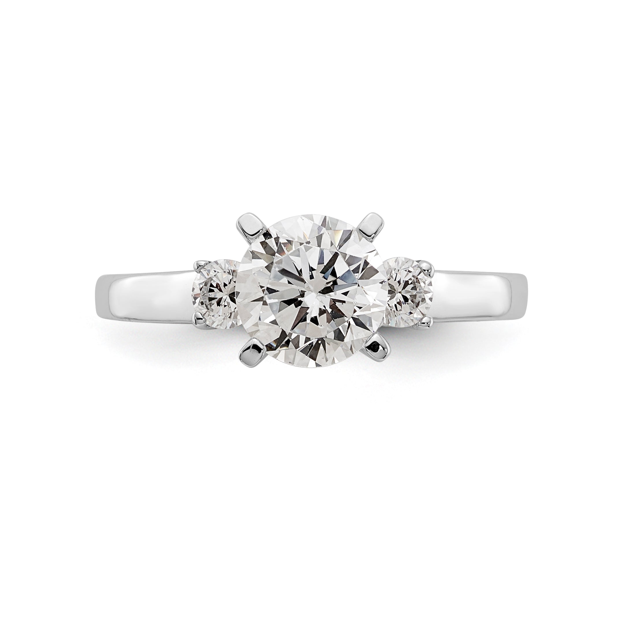 14K White Gold 3 Stone Diamond Peg Set CZ Engagement Ring